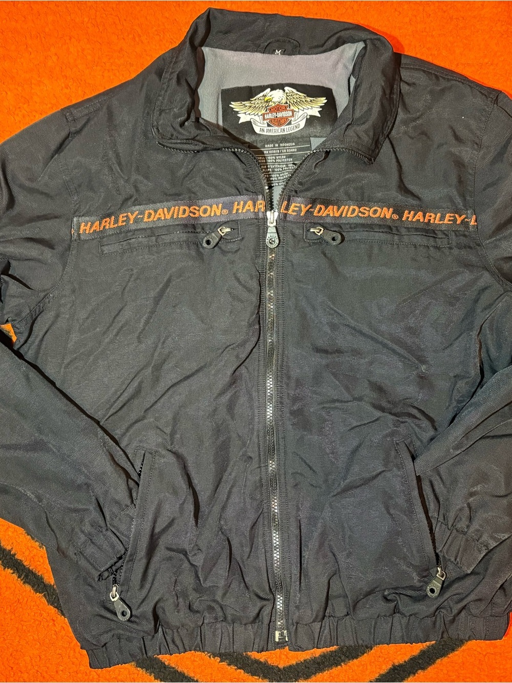 Vintage Harley-Davidson Black Windbreaker/fleece-lined Jacket